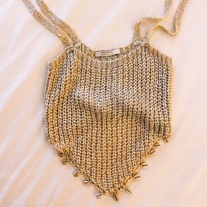 FOREVER 21 Beaded Crochet Crop (Cream)